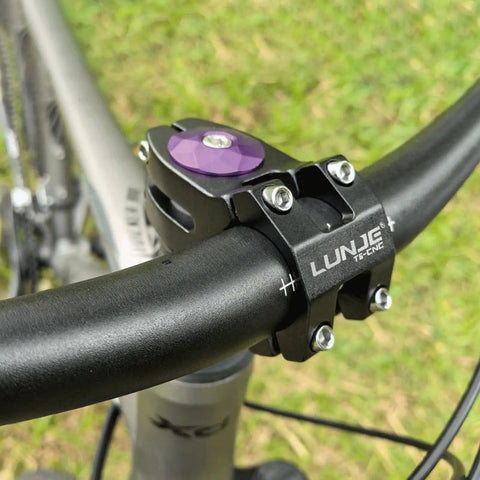 45mm Short Handlebar Stem For 25.4 And 31.8 Mm Bars With A Beefy Four Bolt Clamp Made From Aircraft Grade Aluminum For MTB Road Bike BMX And Fixie Cycling Ideal For Aggressive Trail Or Everyday City Riding mounted on bicycle