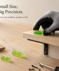 Bubble Level Vial, Spirit Level in use on a wooden surface, showing green vials for DIY leveling tasks.