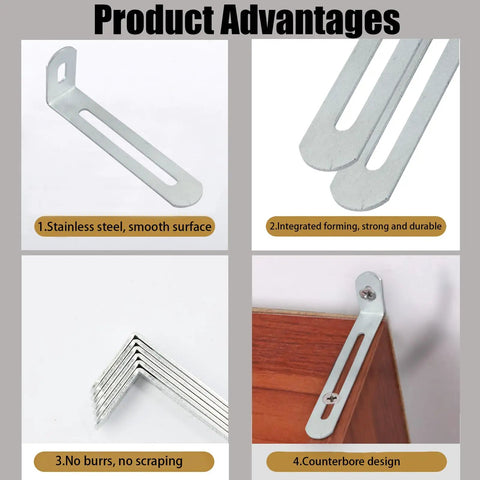 Heavy Duty Adjustable Right Angle Brackets Metal L Bracket 90 Degree Corner Fastener Rock Solid Support Hardware features strong stainless steel.