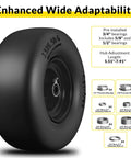 Side view of Heavy Duty 13x6.50-6 Flat Free Lawn Mower Tires And Wheels Set For Zero Turn Mowers Built To Last 500 Lb Load Universal Bearings