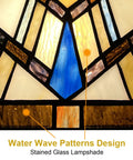 Close-up of Tiffany Style 8 Inch Amber Cream Stained Glass Pendant Light design showing intricate water wave patterns.