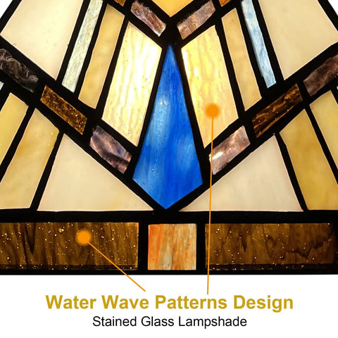 Close-up of Tiffany Style 8 Inch Amber Cream Stained Glass Pendant Light design showing intricate water wave patterns.