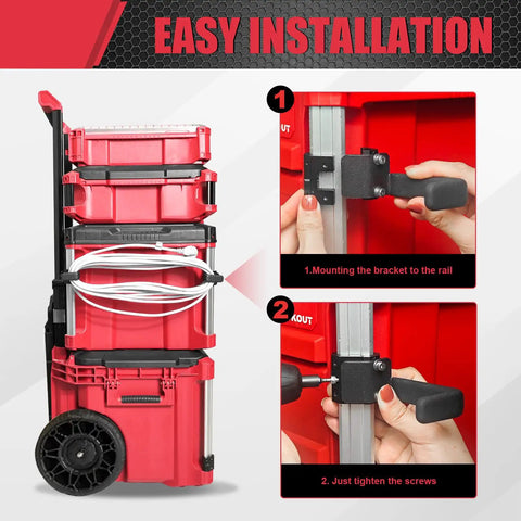 Installation steps for Extension Cord Holder For Packout Toolbox Storage And Cord Organizer Space Saving Corner Rail Clips.