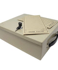 Beefy Heavy Duty Fire Retardant Steel Security Box With Keyed Lock Large Capacity Fits 9 By 12 Folders Double Insulated For Fire Protection Portable Handles Includes Lock And Two Keys.