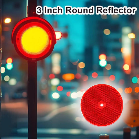 3 inch round reflector shown installed on roadside post, highlighting its high visibility in urban environment, ideal for safety