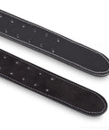 Close-up of black Leather Tool Belt For Tools Adjustable 2.5 Inch Heavy Duty Utility Belt with foam padding and mesh for comfort.