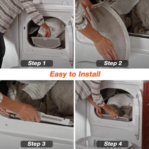 Stainless Steel Dryer Lint Filter Screen Replacement For GE Hotpoint Dryers, easy installation steps 1 to 4.