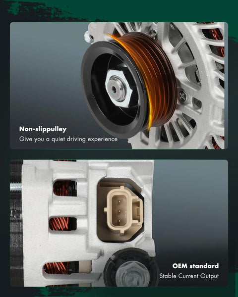 Close-up of Alternator Replacement For Mazda 6 3.7L 2009 To 2013 And CX 9 3.5L 2007 To 2009 AMT0193 A3TJ2391 showing pulley and connector