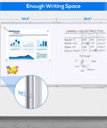 Pro Grade Wall Mounted Magnetic Whiteboard 72 By 48 Inches With Aluminum Frame pictured in office setting with notes and graph.