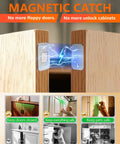 6 Pack Ultra Thin Magnetic Cabinet Door Latches with strong hold adhesive, showing no drill install on cabinet doors.