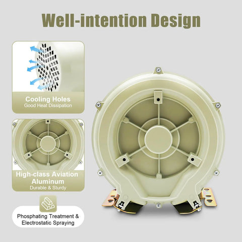 Built Tough 370W Air Pump Blower 110V 12Kpa High Pressure Workhorse Vortex Blower for Fish Tanks with cooling holes design.