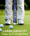 Man using Premium Aluminum Alloy Golf Ball Retriever With Shag Tube Holds 20 Balls, Lightweight Rustproof Ball Picker Upper For Green Tee Box.