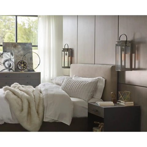 Union Square Collection 1-Light Outdoor Wall Lantern With Clear Flat Glass Stainless Steel Finish Farmhouse Style Porch Patio Garage Exterior Light Weatherproof Durable Curb Appeal Boost shown mounted on bedroom walls