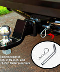 Heavy Duty Trailer Hitch Pin And Clip With Grooved Head, Five Eighths Inch Diameter, Angled One Hundred Five Degrees, Fits Two Inch And Two And A Half Inch Receiver Hitches, Rock Solid Latch For Easy Installation installed in receiver