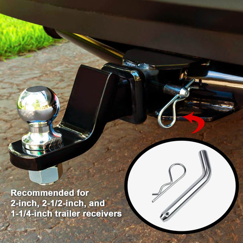 Heavy Duty Trailer Hitch Pin And Clip With Grooved Head, Five Eighths Inch Diameter, Angled One Hundred Five Degrees, Fits Two Inch And Two And A Half Inch Receiver Hitches, Rock Solid Latch For Easy Installation installed in receiver