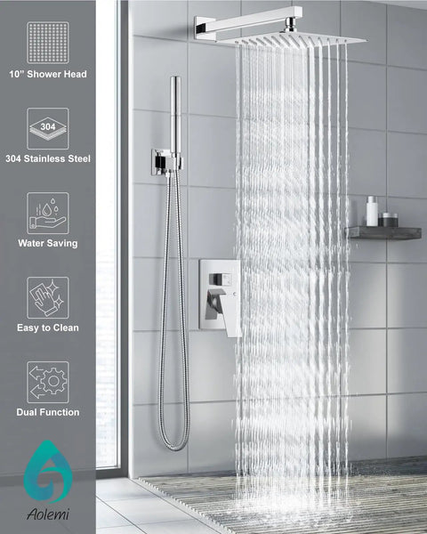 High Pressure Shower System With 10 Inch Rain Head And 2 In 1 Handheld Sprayer Wall Mount Fixture Rough In Valve Built To Last