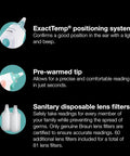 Ear Thermometer For Baby And Infant, Fast Digital Thermometer With Pre Warmed Tip, Color Coded Display, Easy Readout, Reliable Results For Busy Parents And Caregivers, Pediatric Recommended For Home Use showing ExactTemp positioning system and lens filters