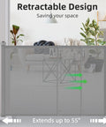 Retractable Baby Gate 33 Inch Tall Extends To 55 Inch Wide Mesh Safety Gate in doorway with retractable design feature.