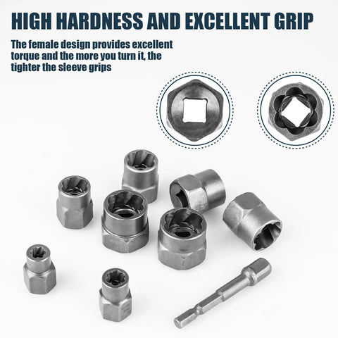 14 Piece Pro Grade CrMo Steel Bolt Extractor Set For Impact Removal Of Stripped Rusted Frozen Or Rounded Bolts And Nuts