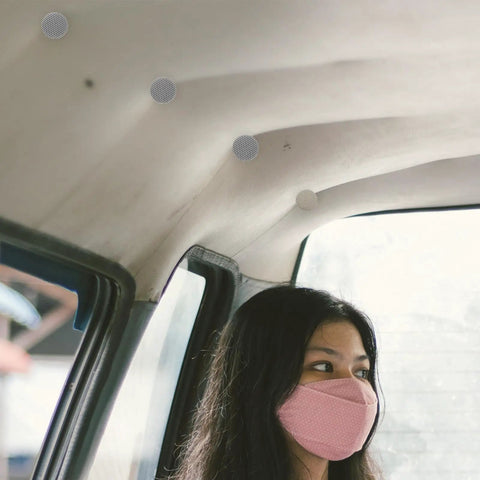 Car Roof Headliner Repair Button Kit Easy Install 50 Pieces Upholstery Pins Snap Rivets Retainer For Interior Ceiling Sagging Fix Grey Flannelette Fabric Automotive Roof Lining Repair Tool installed view showing grey pins securing car headliner.