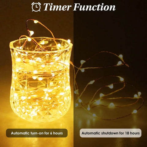4 Pack 80 Ft 240 LED Fairy Lights Battery Powered With Remote And Timer No Fuss 8 Modes Twinkle String Lights shown in a glass