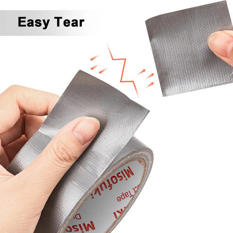 Person tearing Heavy Duty Waterproof Duct Tape 2 Inch By 30 Yards Six Roll Multipack For Indoor Outdoor Use With Strong Adhesion