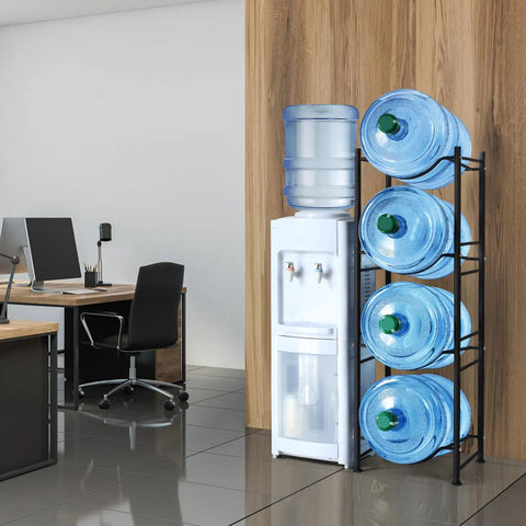Heavy Duty Steel 5 Gallon Water Jug Rack Space Saving Water Bottle Holder Stand with jugs beside office water dispenser