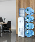 Heavy Duty Four Tier Water Bottle Rack For 5 Gallon Jugs, Detachable Storage Shelf, in office with water cooler and desks