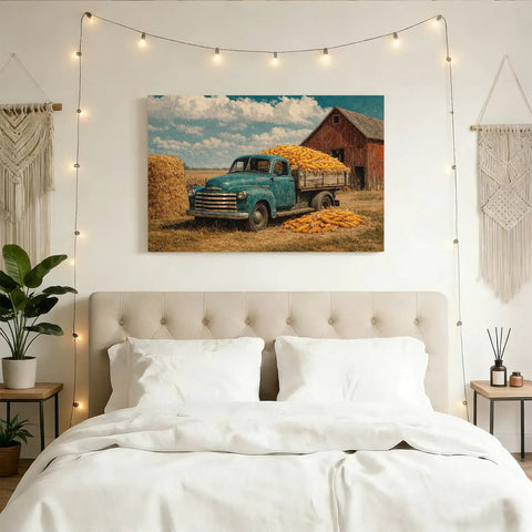 Farm Truck With Corn And Barn Wall Art For Kitchen And Living Room Cozy Autumn Harvest Farmhouse Decor Vibe Framed Print