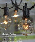 Close-up of 55Ft G40 Globe String Lights With 52 Edison Glass Bulbs And 2 Spare, Waterproof Connectable Patio Lights, E12 Socket, Black