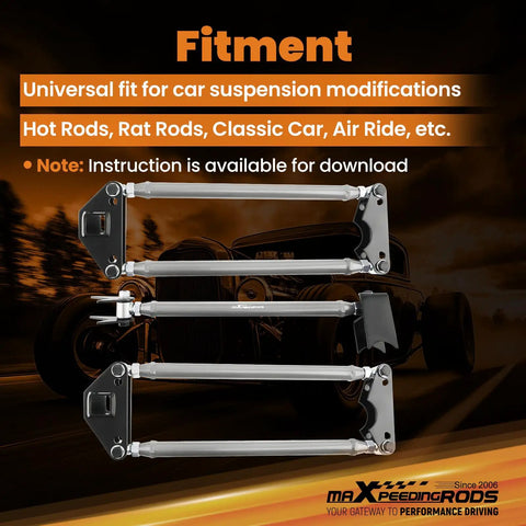 Universal Parallel 4 Link Kit With Adjustable Ends For Suspension Links And Panhard Bar Fits Hot Rods Rat Rods Classic Cars And Air Ride Setups Improves Handling And Ride Height Adjustment, steel 24.02-24.80 in kit