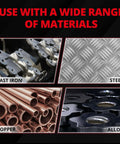 Annular cutter set for magnetic drill press; collage showing cast iron, steel, copper, and alloy materials