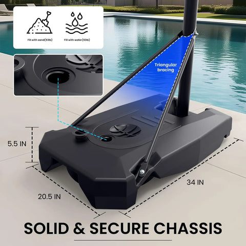 Adjustable Outdoor Basketball Hoop On Wheels Portable System With 32 Inch Backboard Fillable Base And Height From 4.82 To 8.53 Feet For Backyard Driveway Play For Kids Teens And Adults