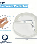 Large Table Corner Protector made of transparent flexible material, measuring 1.15 in by 1.7 in for baby safety.