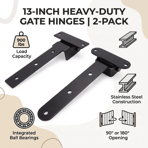 Kickass 13 Inch Heavy Duty Strap Gate Hinges Forged From Thick Stainless Steel provide 900 lb load capacity with integrated ball bearings.