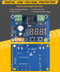 Rock Solid 12 To 36 Volt Dc Voltage Protection Module With Digital Low Voltage Disconnect Switch And Badass Over Discharge Cutoff For Every Rig Run, top and bottom views of the battery discharge controller.