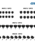 Knurled Threaded Thumb Screws Set M4 M5 M6 in 12 and 20mm Lengths Zinc Plated Silver and Black Finish 40-piece assortment