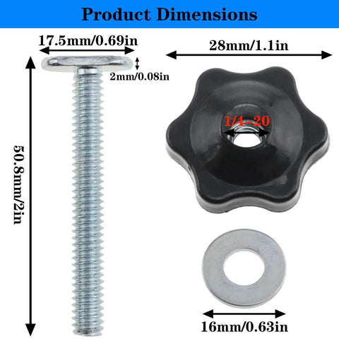 Ten Piece One Quarter Inch Twenty T Track Knob Kit With Blue Zinc Coated Bolts And Washers And Gasket for woodworking jigs