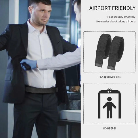 Casual Yet Durable TSA Approved Nickel Free Non Metal Belt For Men Hypoallergenic And Scratch Resistant Metal Free Security Belt Black Nylon 1.38 Inch Easy Airport Screening And Comfy All Day Wear