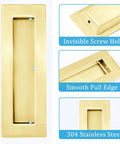 Stainless Steel Sliding Pocket Door Flush Handles With Recessed Finger Pulls For Closet Doors And Barn Doors Dope Satin Brass Finish