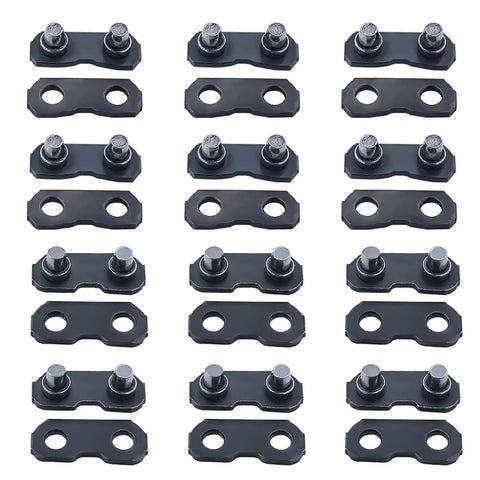 Pro Grade Chainsaw Chain Breaker Kit With 12 Repair Straps, showing rows of black metal master link straps with bolts.