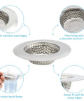 Stainless Steel Sink Strainer Basket 2.25 Inch Drain Cover For Kitchen And Bathroom, polished rim, anti clog mesh filter