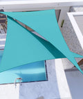 Turquoise Triangle Sun Shade Sail Canopy 12x12x17 Ft Waterproof UV Block Heavy Duty Polyester installed over a pool area