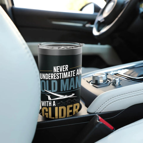 "Sailplane Pilot Insulated Stainless Steel Tumbler For Glider Club Members And Aviation Fans" in car cup holder