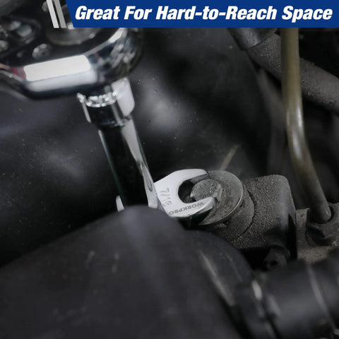Beefy Three Eighths Inch Drive Crowfoot Wrench Set, Ten Piece SAE Auto Tool Kit Wrenches, Heavy Duty Carbon Steel, Heat Treated, Chrome Plated, Laser Marked, Range From Three Eighths To One Inch used in tight engine space