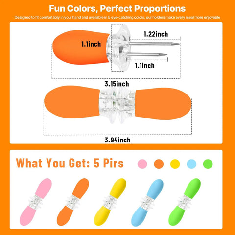 Interlocking Corn On The Cob Holders Set With Silicone Handles 5 Pairs 10 Pieces Dishwasher Safe Bright Color Skewers Includes Storage Box