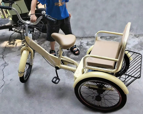 Three Wheel Kids Pedal Tricycle With Back Seat, Belt And Armrests, Front And Rear Brakes, Outdoor Cruiser With Pneumatic Spoke Wheels
