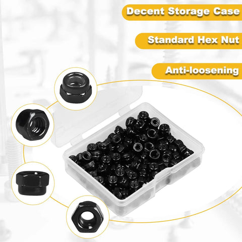 M5 X 0.8mm Nylon Inserted Hex Lock Nuts 100 Piece Bulk Kit For Cnc Shop Work Rc Builds And Diy Gearboxes Heavy Duty Steel Fasteners with anti-loosening grip and storage case.