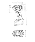Technical drawing of Cordless Impact Driver With One Quarter Inch Hex Drive, 200 Nm Torque, Brushless Motor For Beast Mode Speed