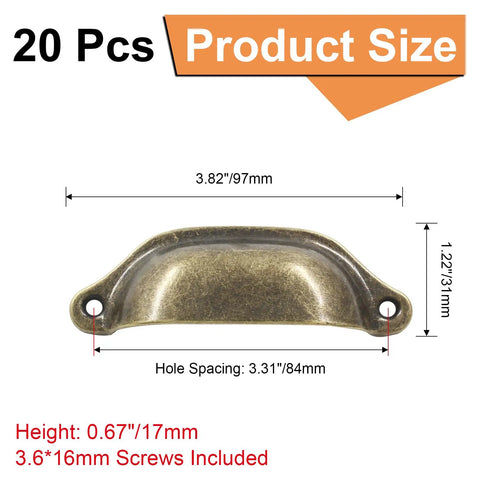 Game Changer Antique Bronze Cup Drawer Pulls 20 Piece Set Heavy Duty Cabinet Handles with dimensions 3.82in x 1.22in.